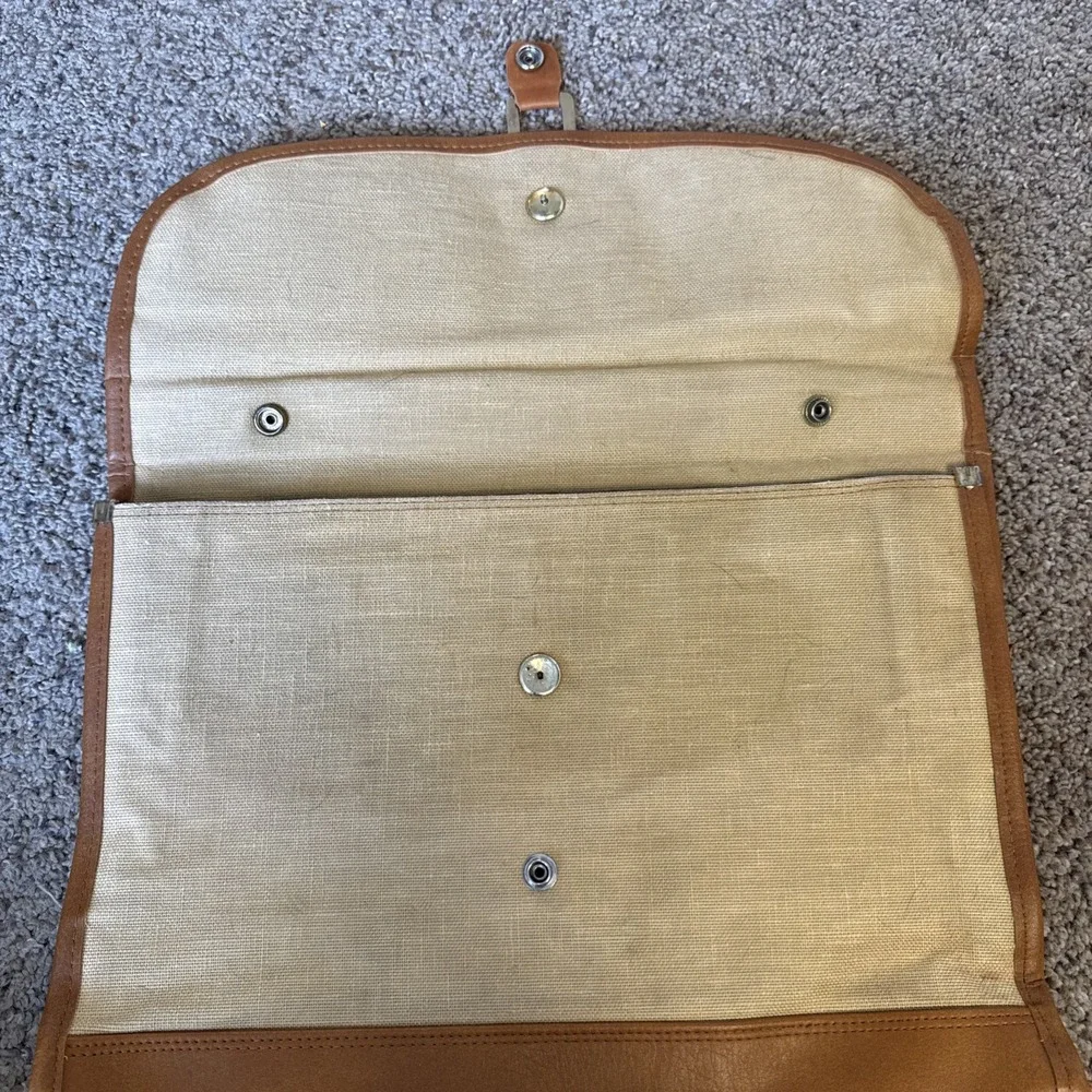 Vintage Charles Revson Attache Briefcase by Ultima II Beige‎ Brown Woven Canvas